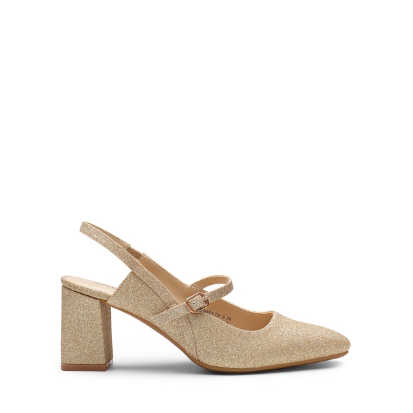 Mary Jane Slingback Chunky Heel Pumps - GOLD GLITTER - 2